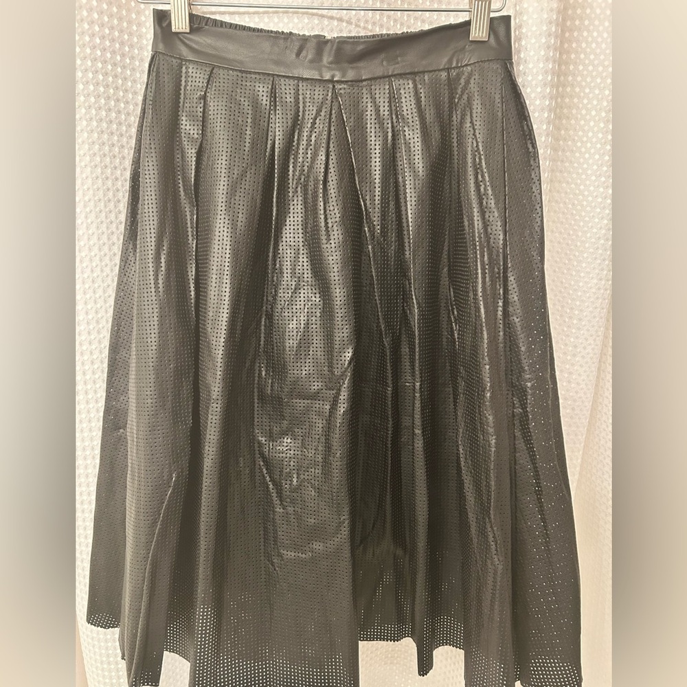 Elegant Black Perforated Pleather Skirt